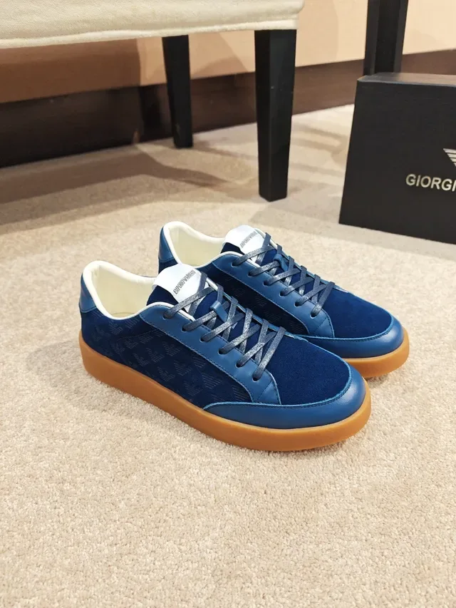 Blue Suede and Leather Low-Top Lace-Up Sneaker 4