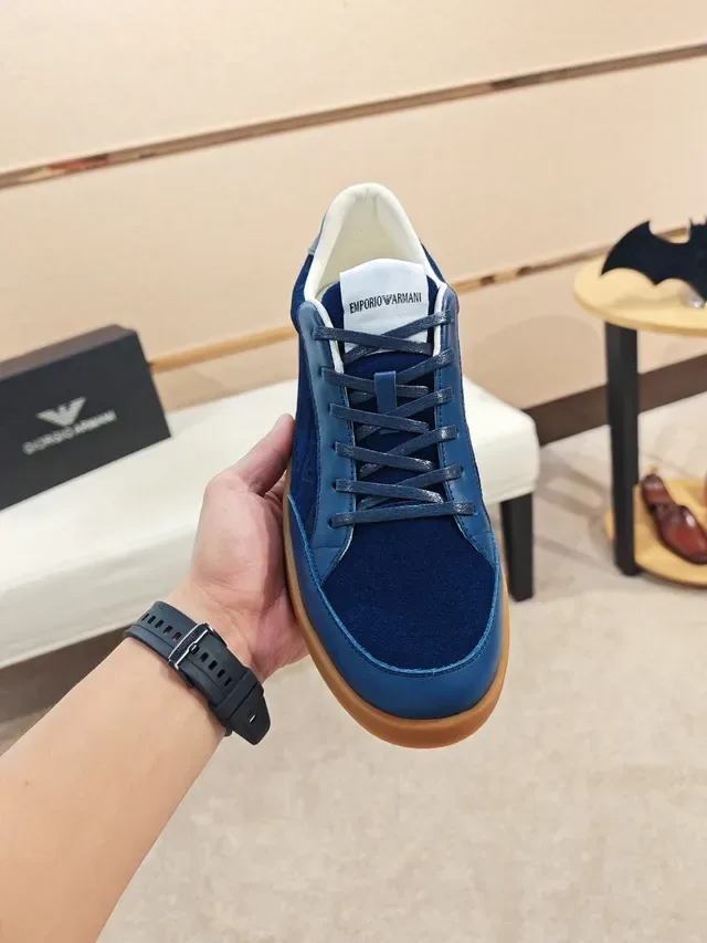 Blue Suede and Leather Low-Top Lace-Up Sneaker 5