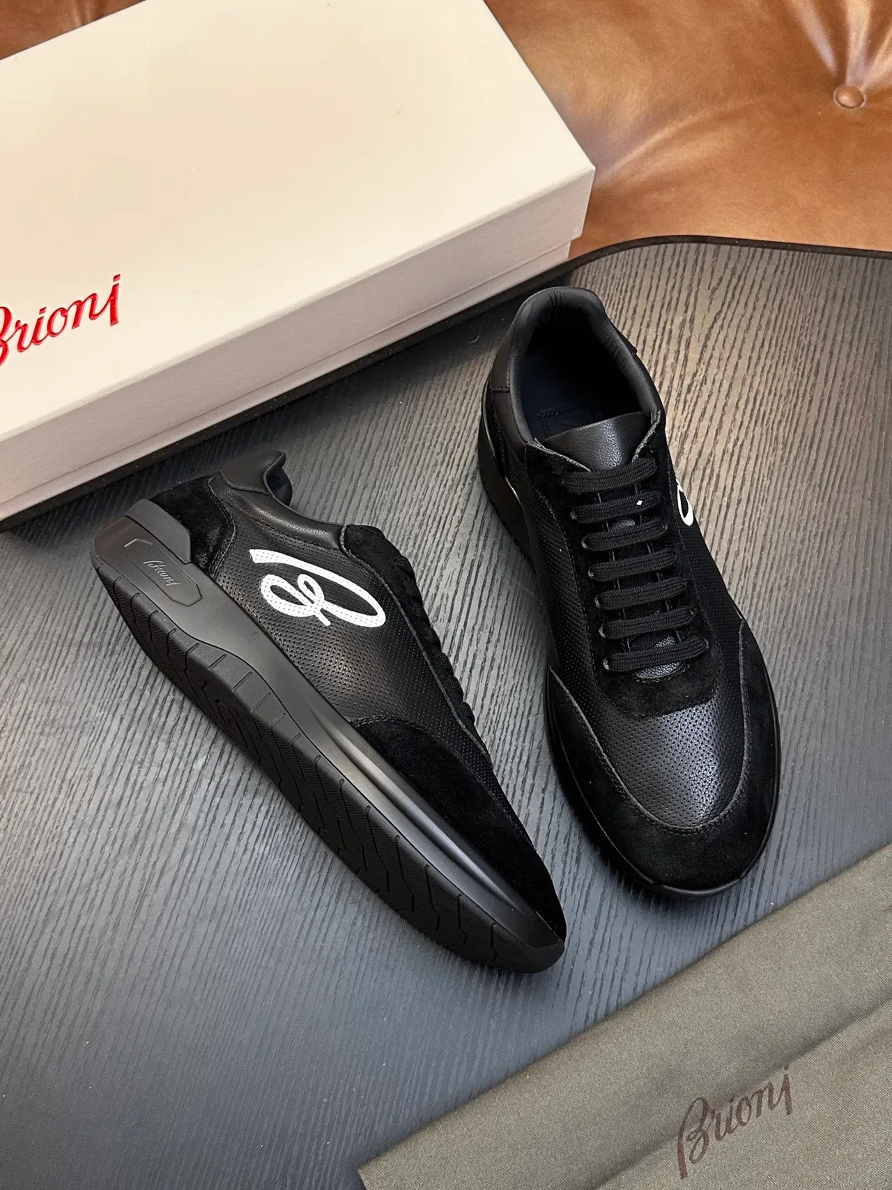 Brioni Black Leather and Suede Lifestyle Sneaker 4