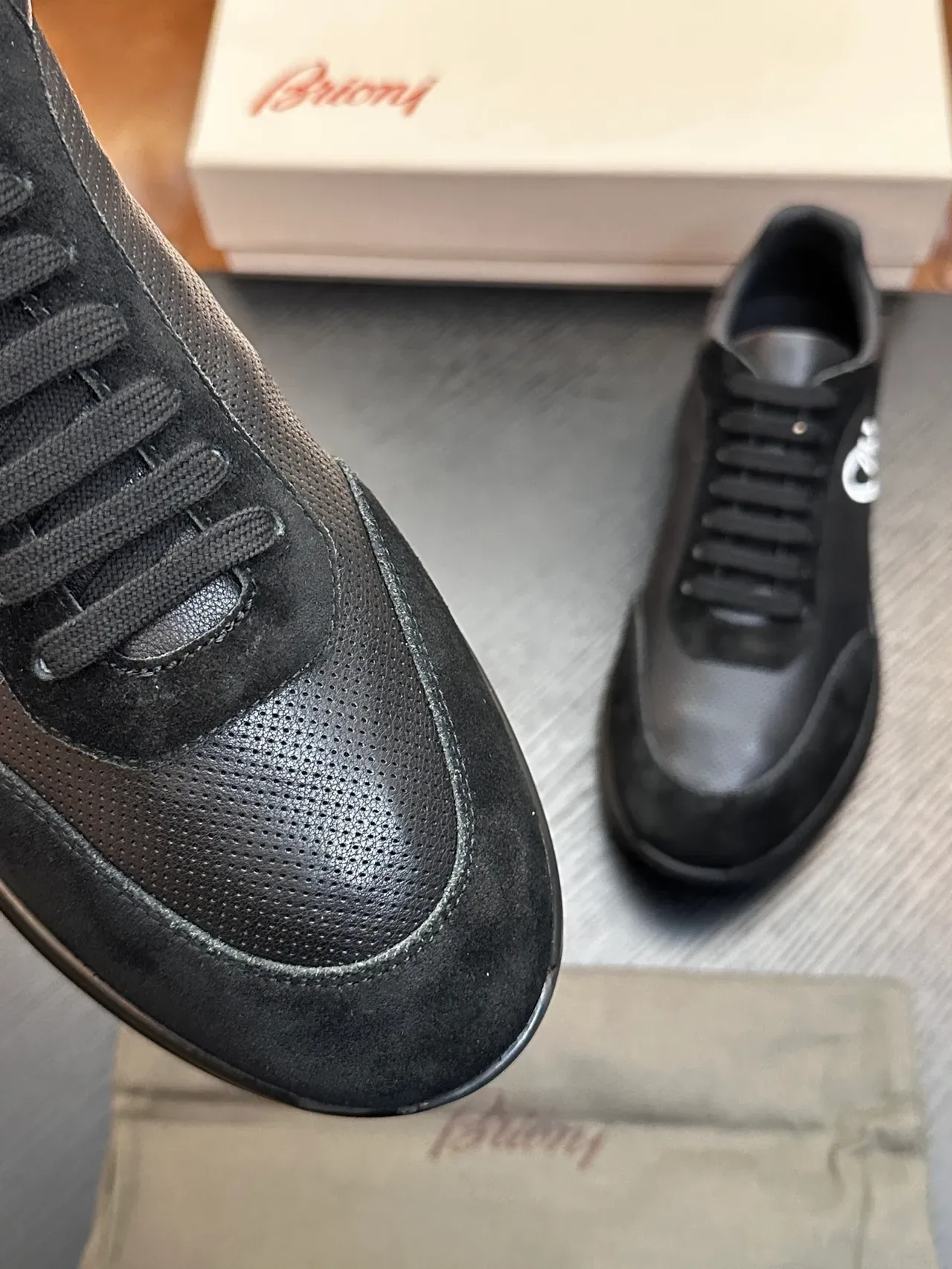 Brioni Black Leather and Suede Lifestyle Sneaker 6