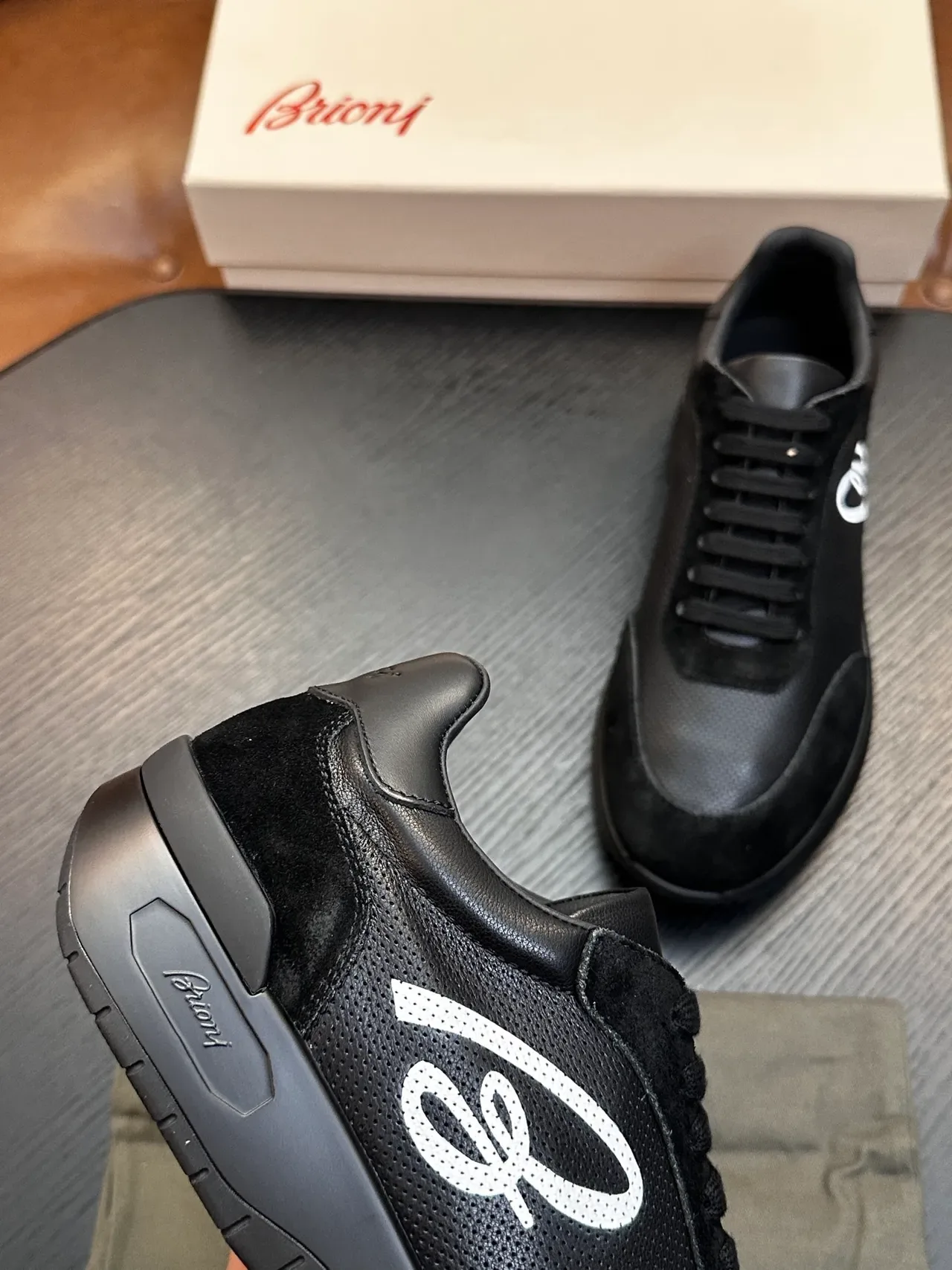 Brioni Black Leather and Suede Lifestyle Sneaker 7
