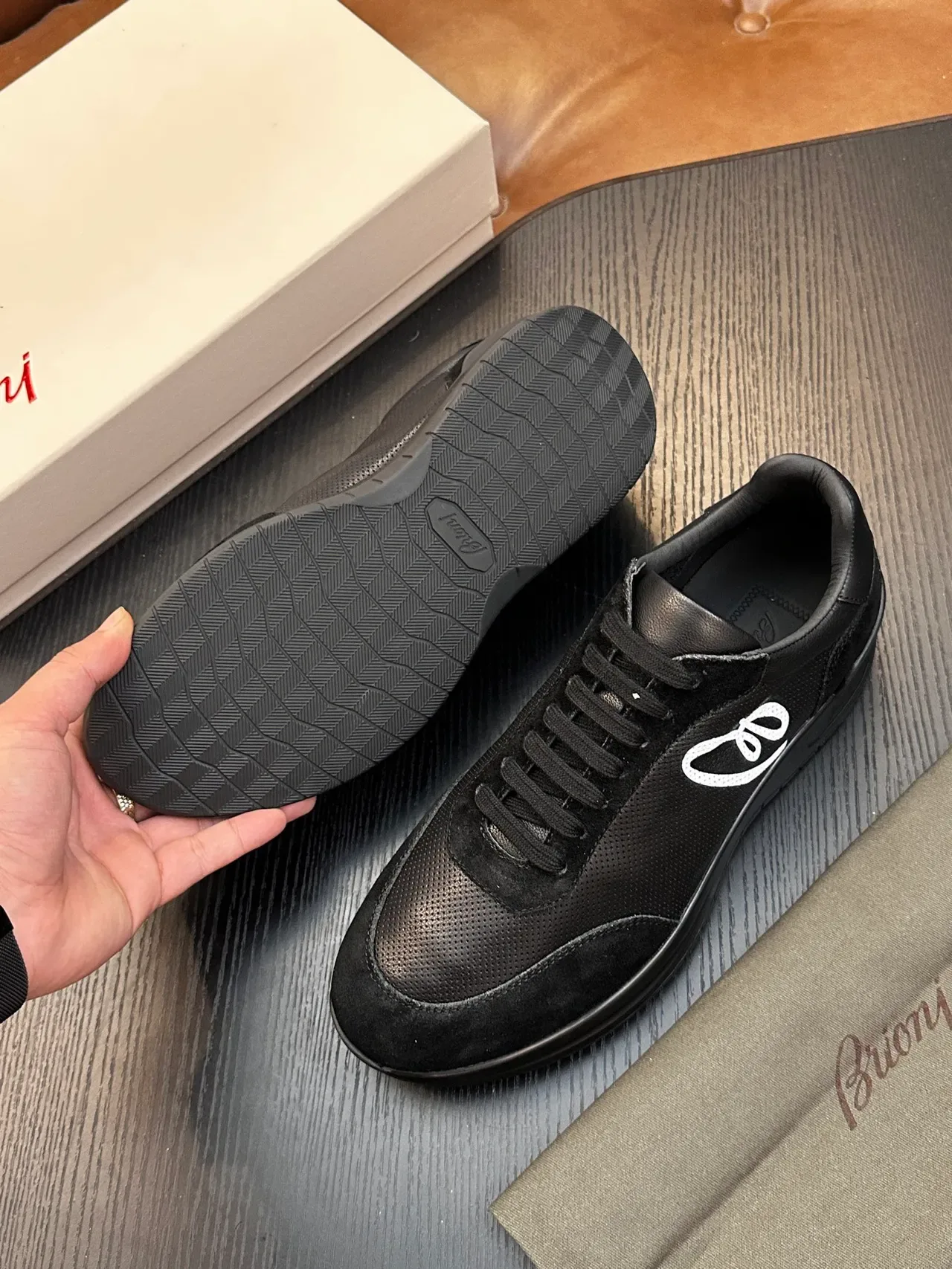 Brioni Black Leather and Suede Lifestyle Sneaker 9