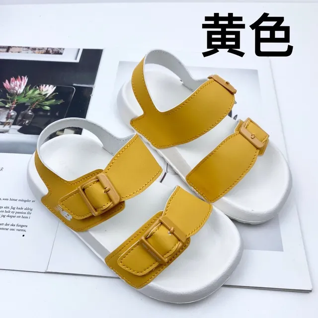 Brown and Tan Two-Strap Buckle Sandals 7