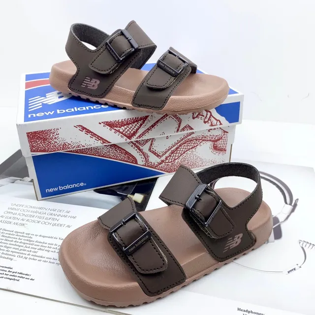 Brown and Tan Two-Strap Buckle Sandals 13