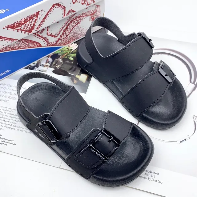 Brown and Tan Two-Strap Buckle Sandals 18