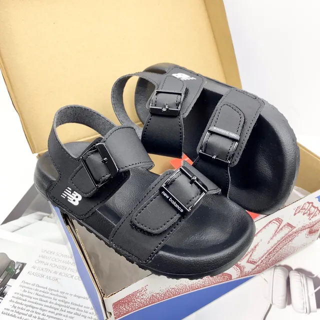 Brown and Tan Two-Strap Buckle Sandals 20