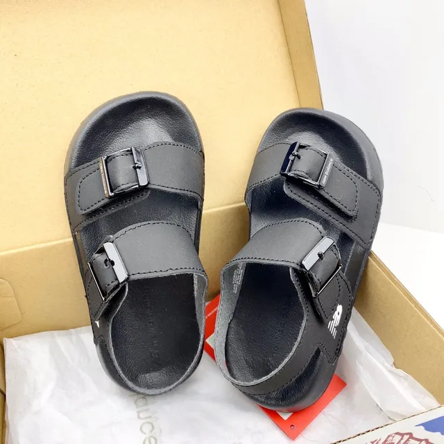 Brown and Tan Two-Strap Buckle Sandals 21