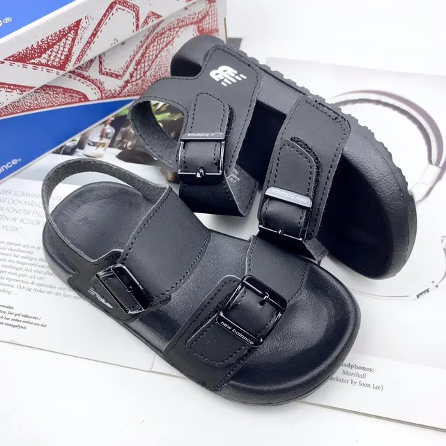 Brown and Tan Two-Strap Buckle Sandals 22