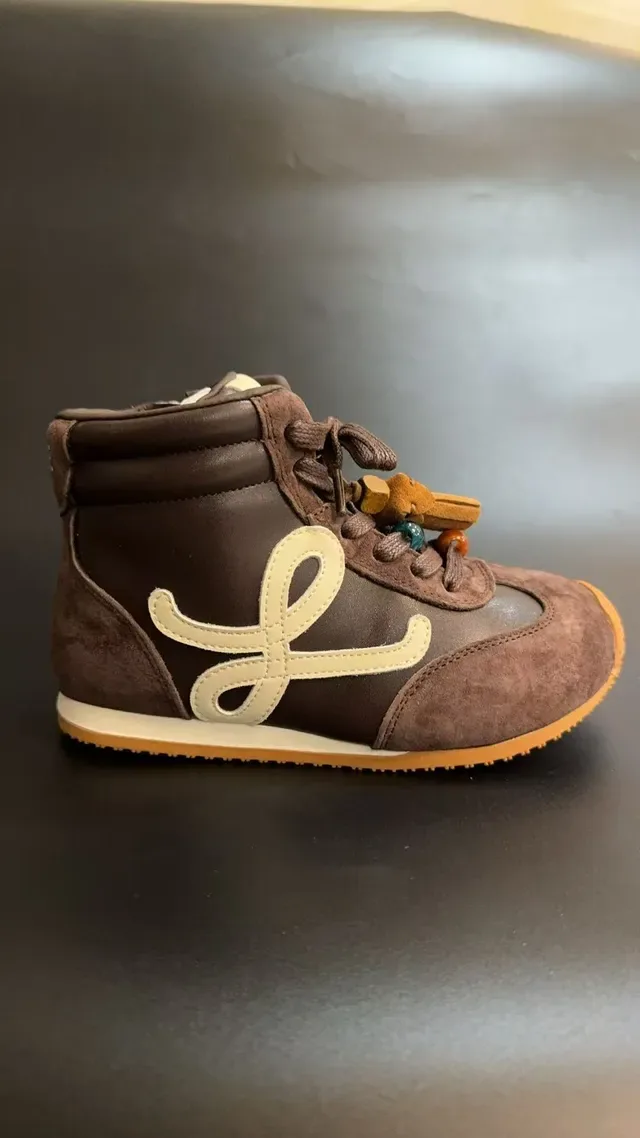 Brown Beige High-Top Mixed-Material Sneakers 4