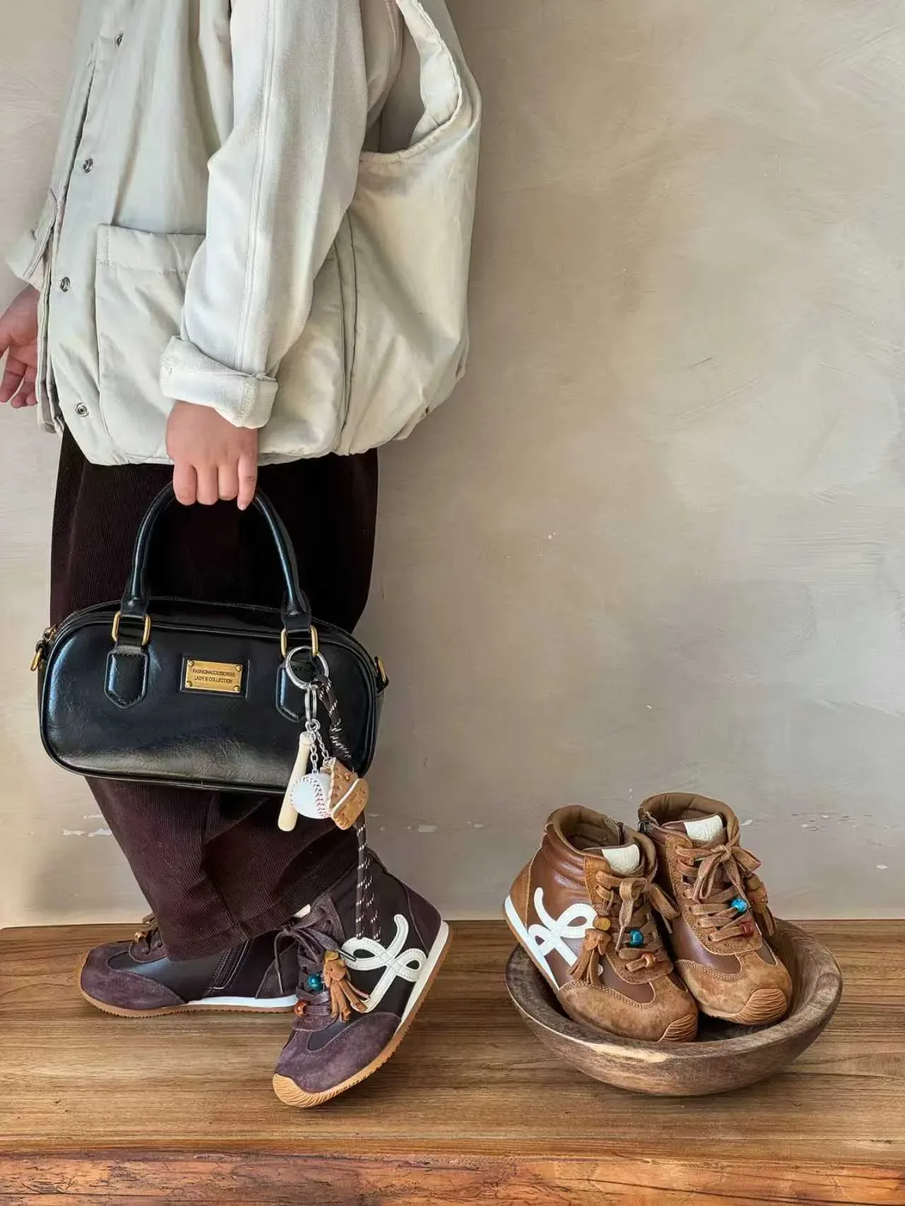 Brown Beige High-Top Mixed-Material Sneakers 7