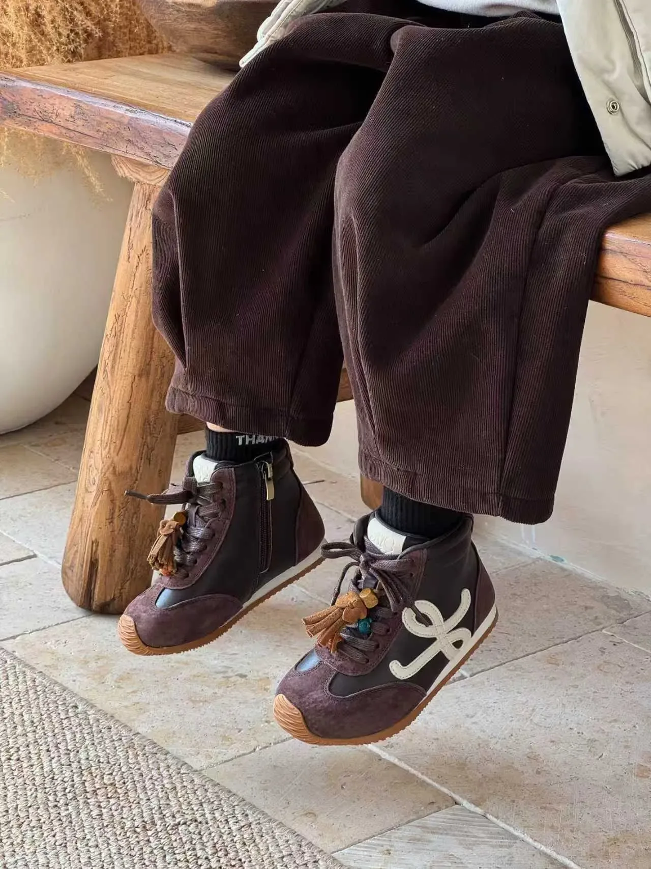 Brown Beige High-Top Mixed-Material Sneakers 9
