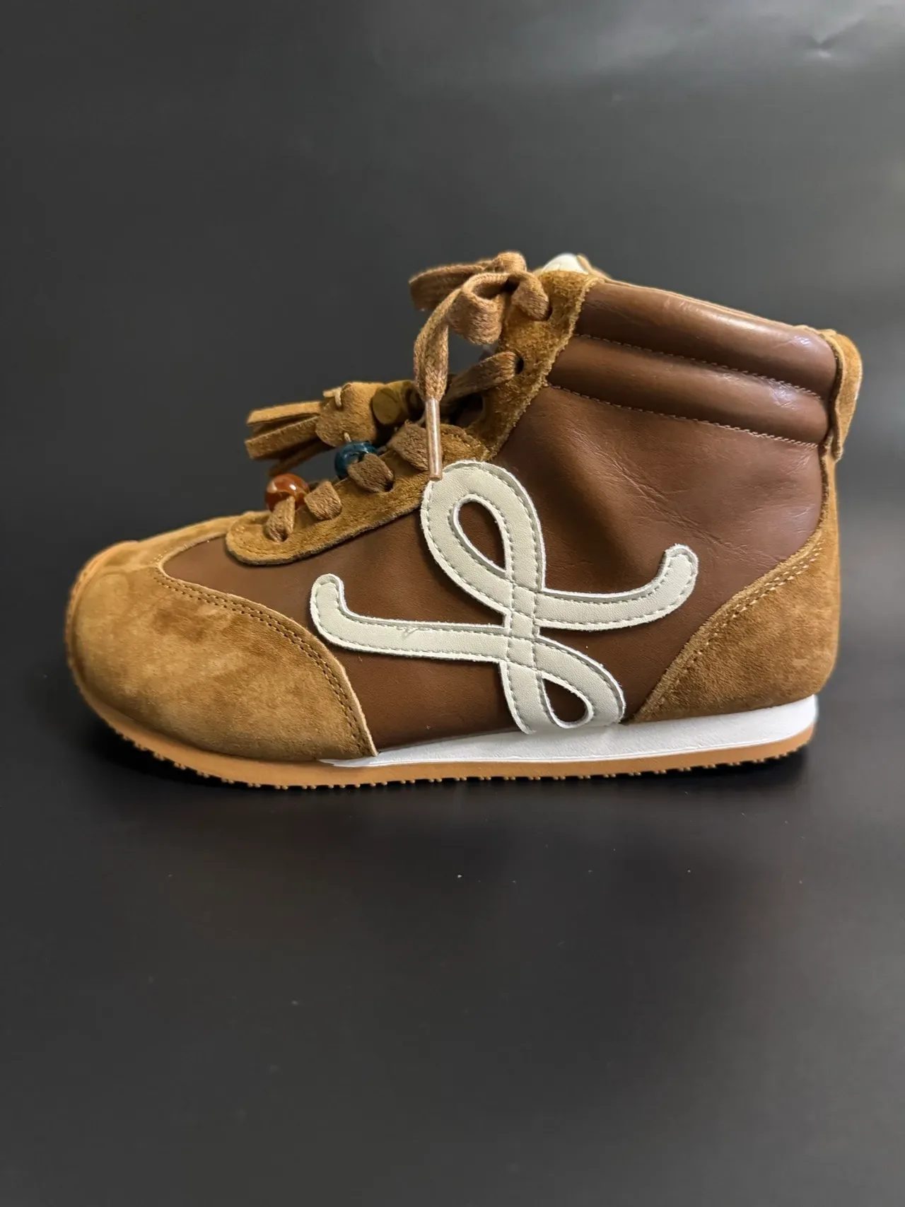 Brown Beige High-Top Mixed-Material Sneakers 12