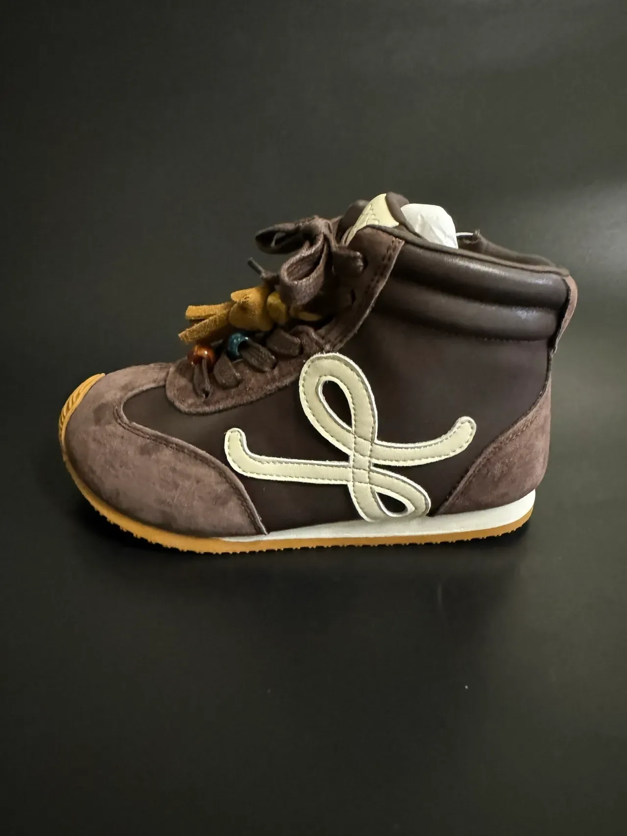Brown Beige High-Top Mixed-Material Sneakers 13