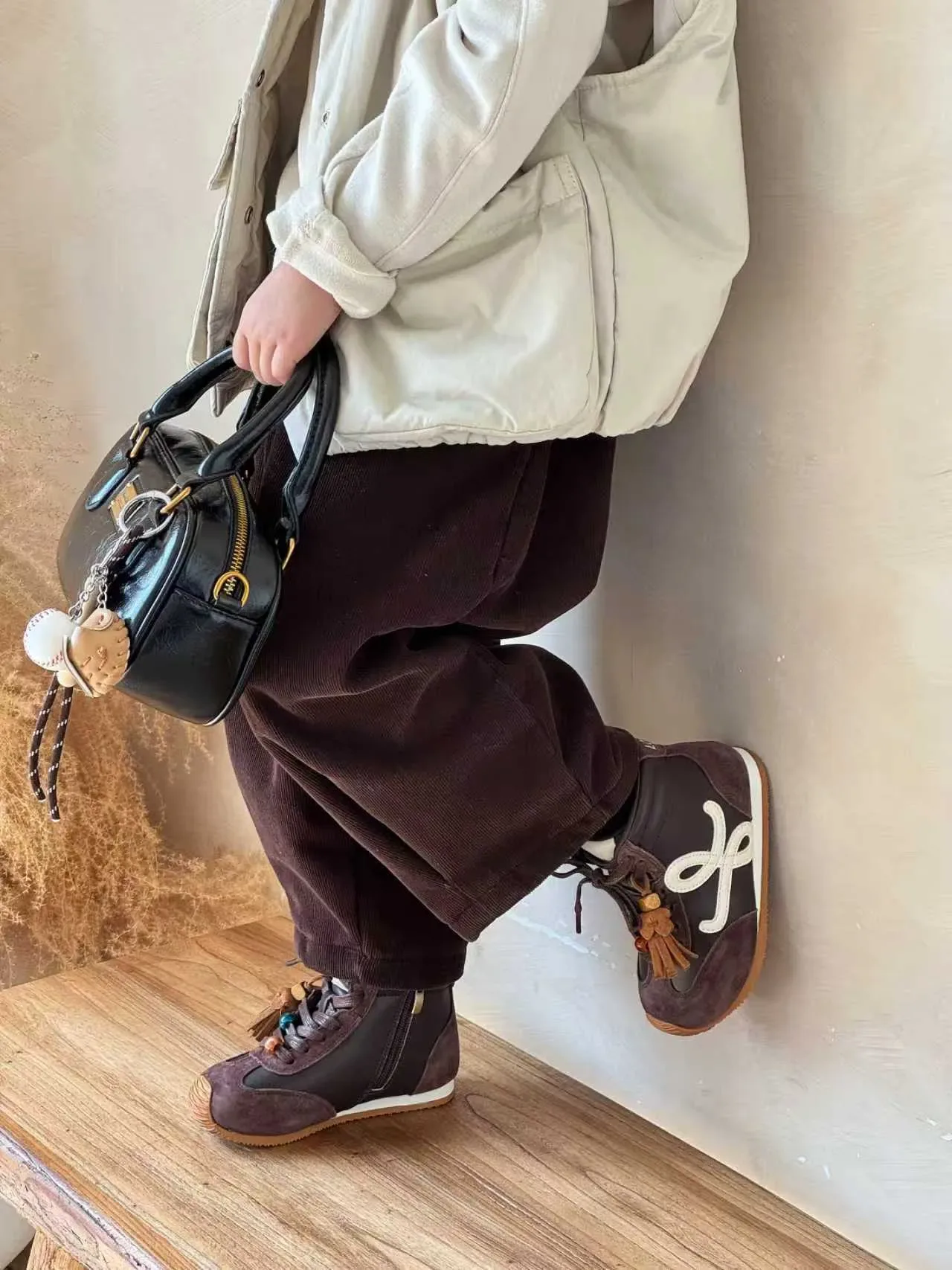 Brown Beige High-Top Mixed-Material Sneakers 14