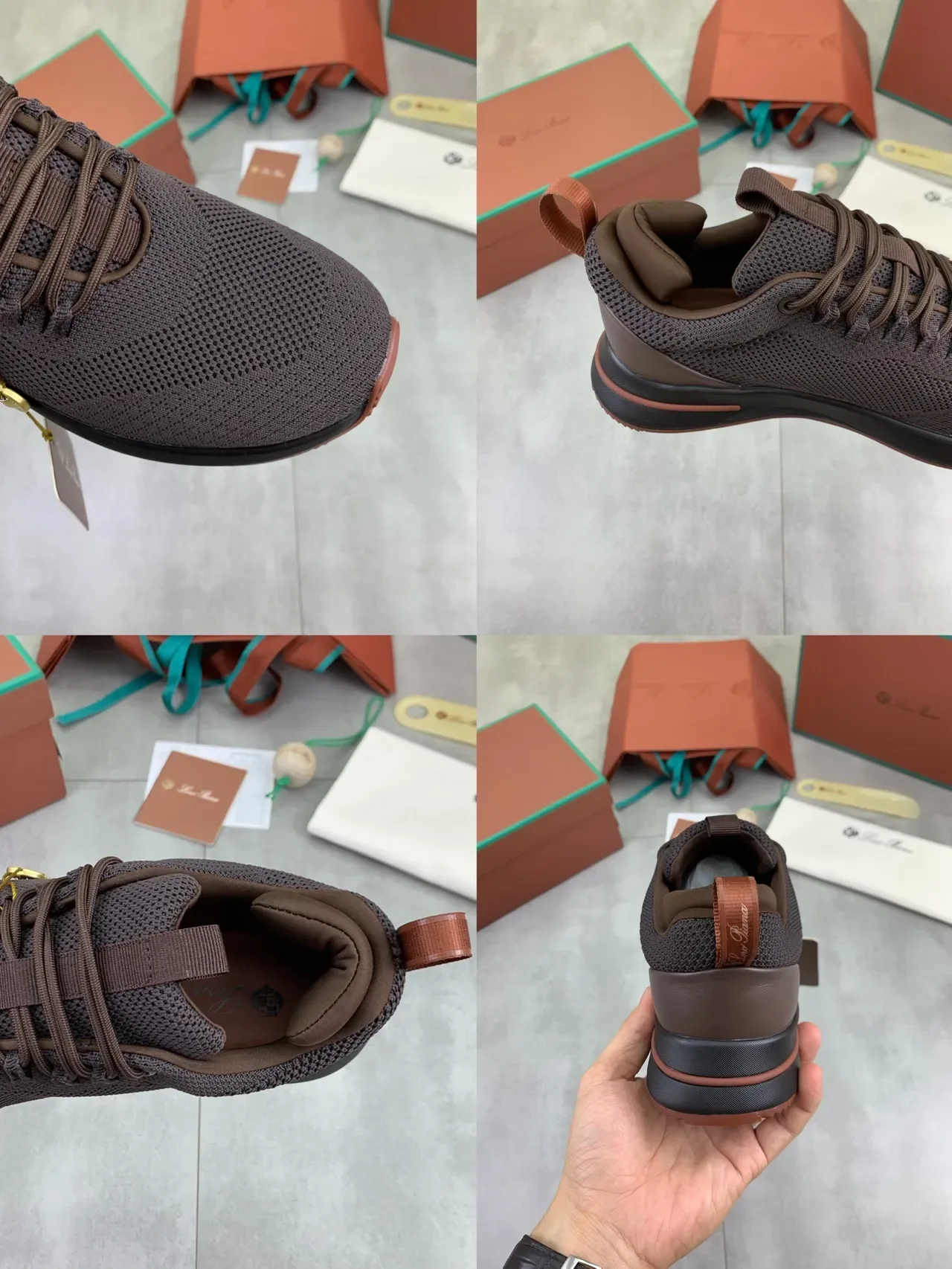 Brown Beige Knit Mesh Upper Contrast Tan Outsole Sneakers 2