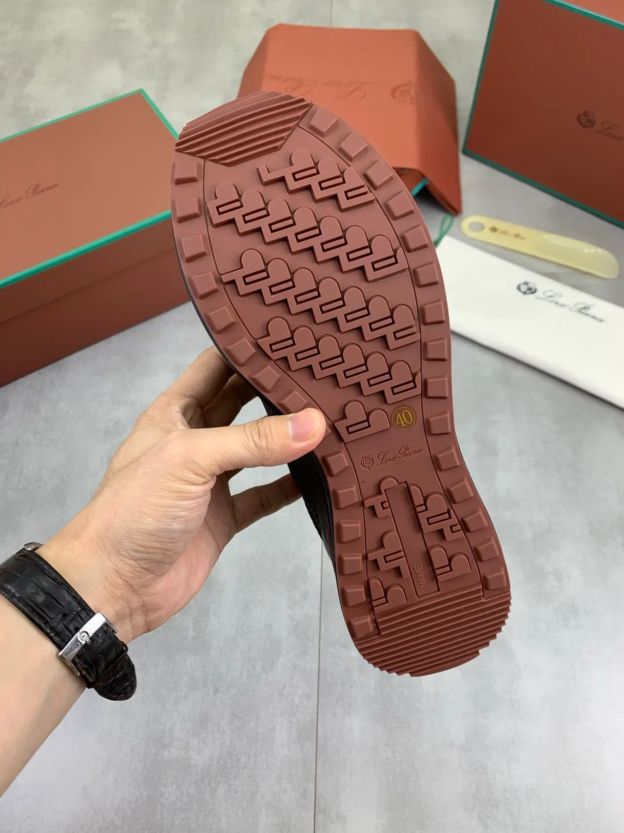 Brown Beige Knit Mesh Upper Contrast Tan Outsole Sneakers 3