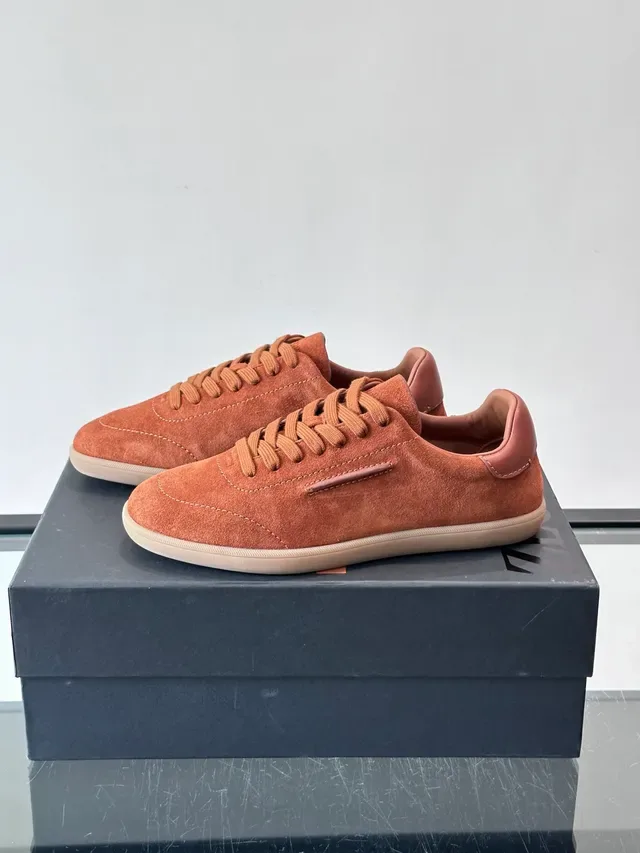 Brown Beige Suede Upper Leather Heel Tab Sneakers 5