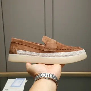棕米色麂皮鞋面 编织中底 带 乐福鞋