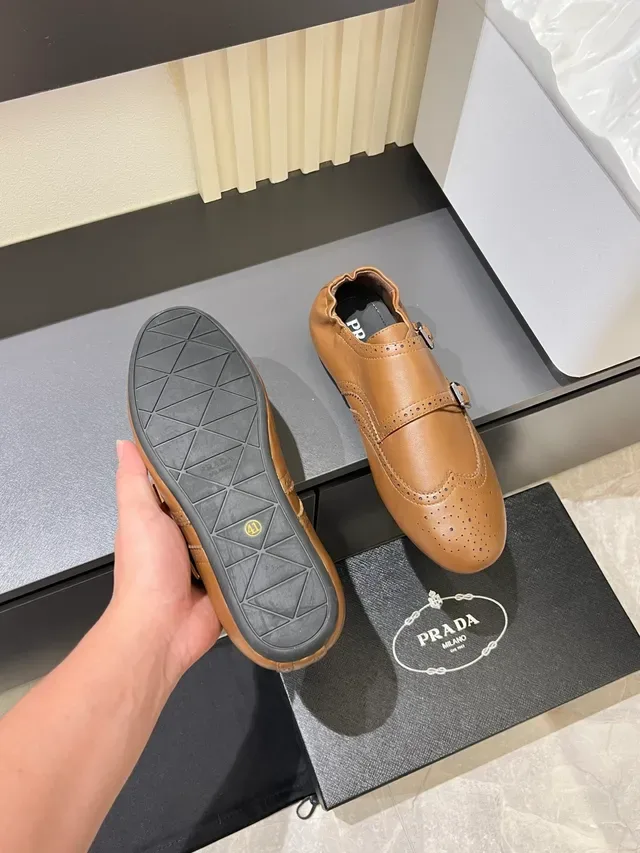 Brown Black Brogue-Perforated Strap Monk Shoes 3