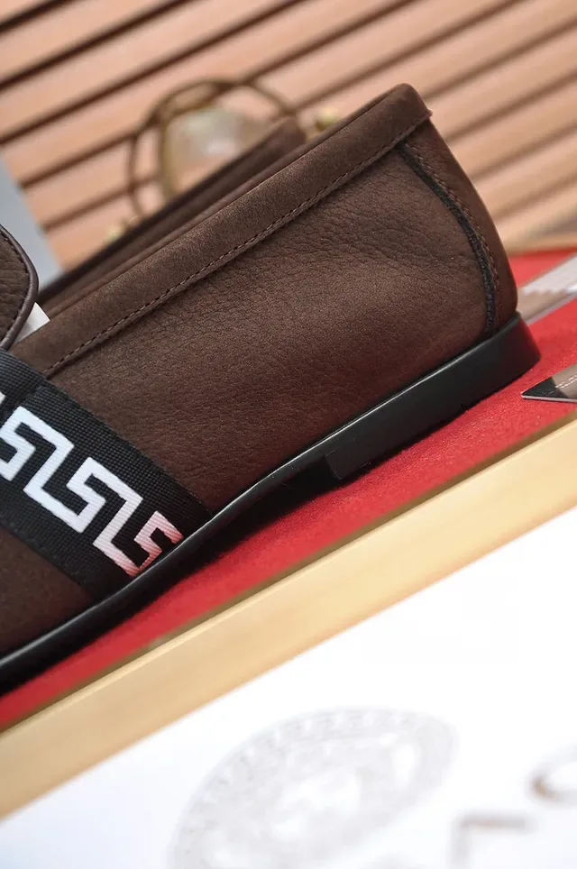 Brown Black Suede Upper Greek Key Strap Loafer 2