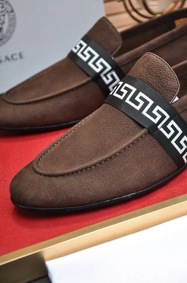 Brown Black Suede Upper Greek Key Strap Loafer 3