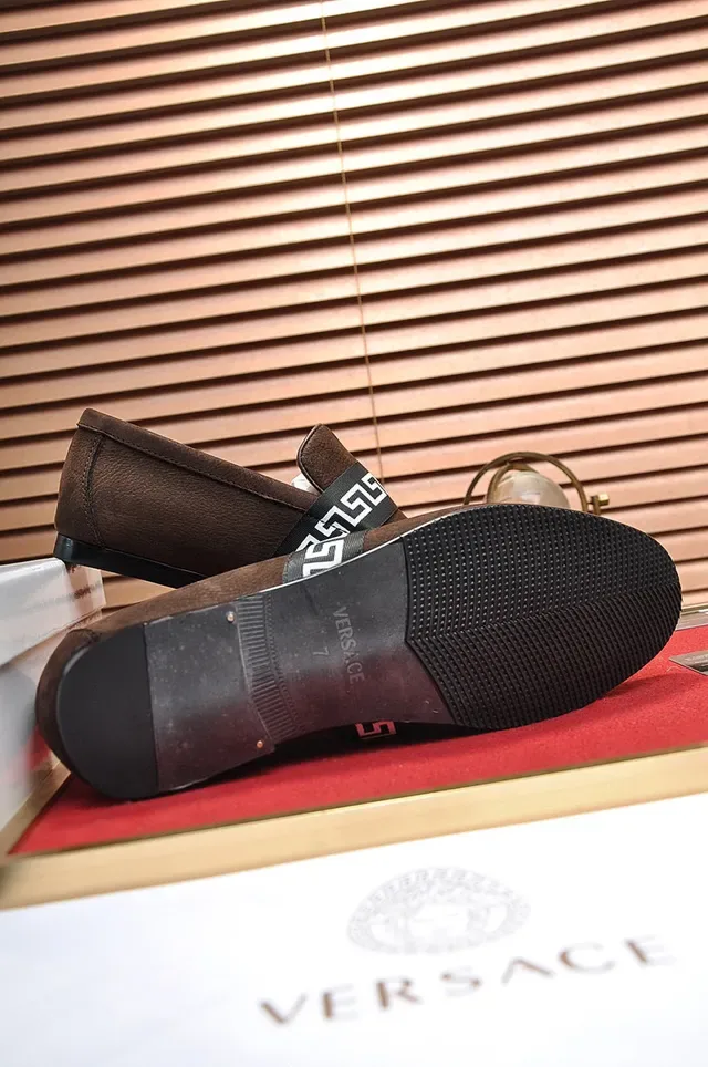 Brown Black Suede Upper Greek Key Strap Loafer 4