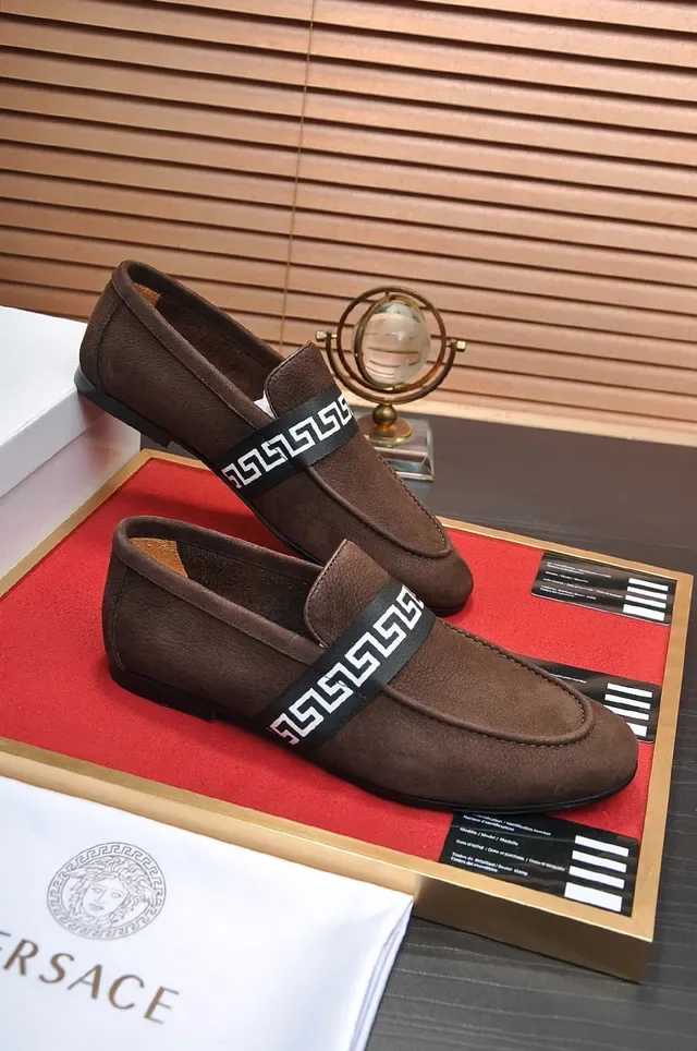 Brown Black Suede Upper Greek Key Strap Loafer 5
