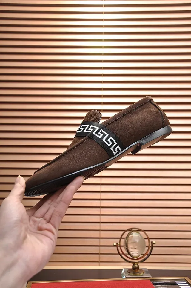 Brown Black Suede Upper Greek Key Strap Loafer 6
