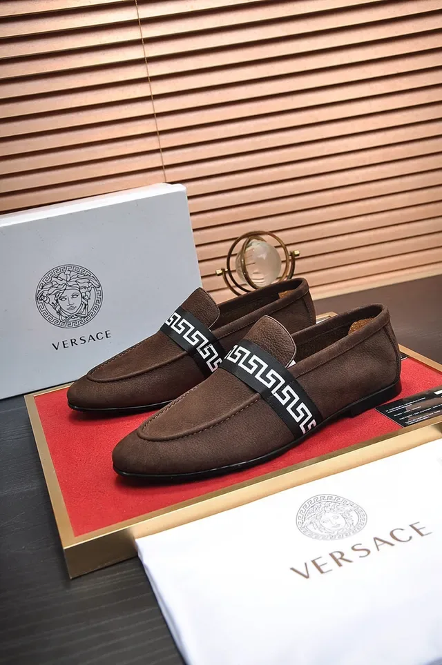 Brown Black Suede Upper Greek Key Strap Loafer 7