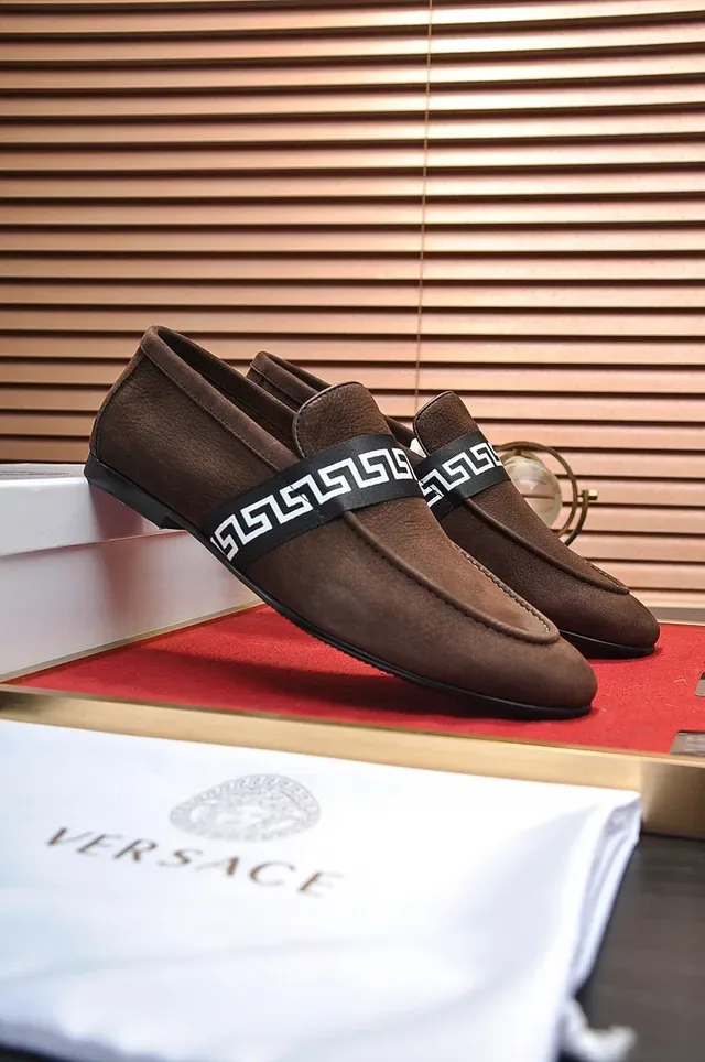 Brown Black Suede Upper Greek Key Strap Loafer 8