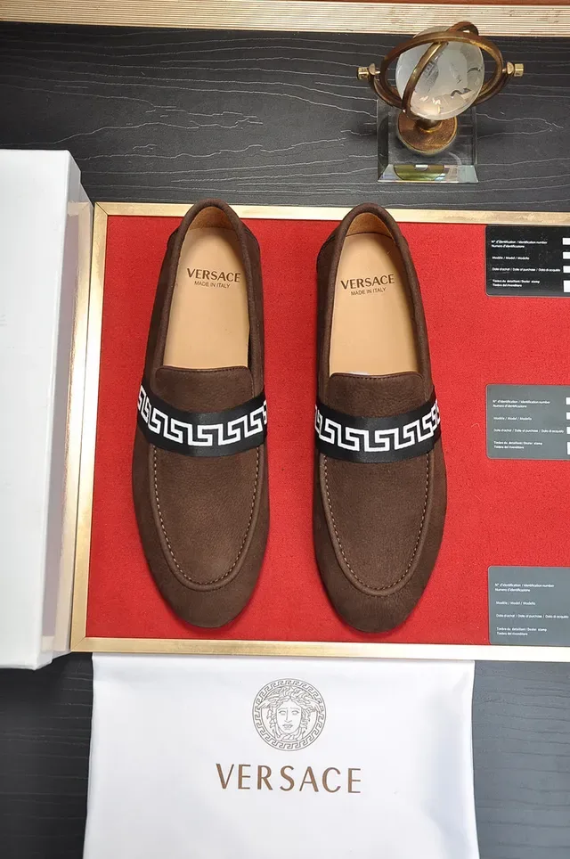 Brown Black Suede Upper Greek Key Strap Loafer 9