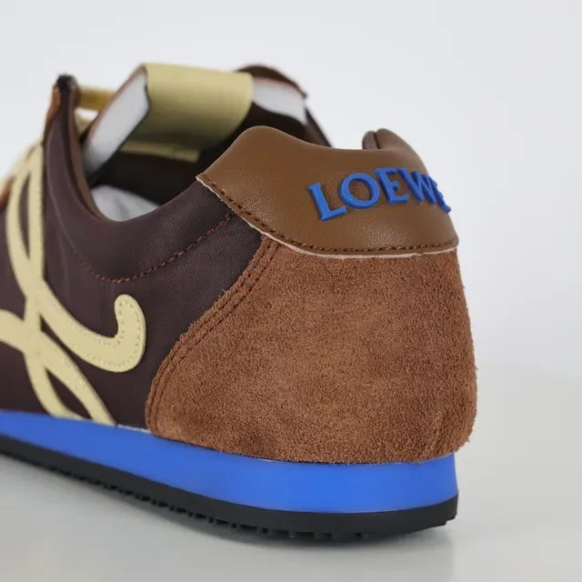 Brown Blue Mixed-Material Upper Contrasting Side Logo Sneakers 4