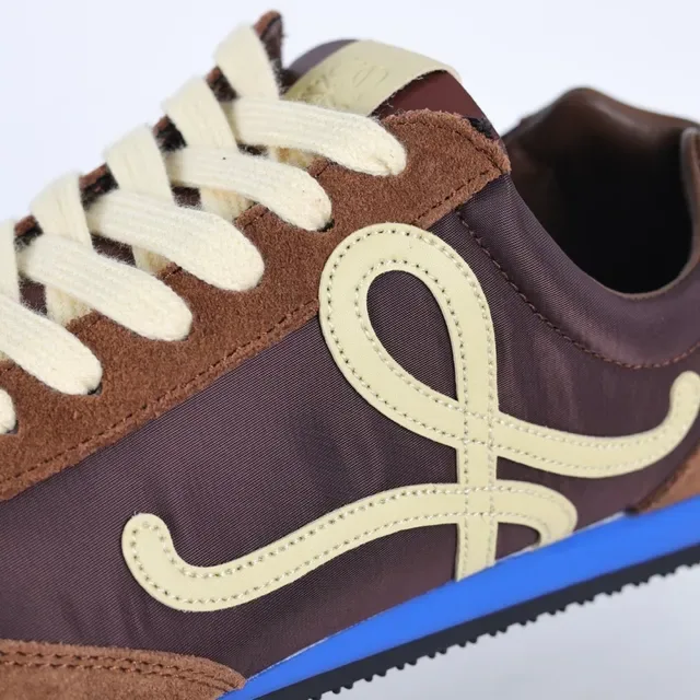 Brown Blue Mixed-Material Upper Contrasting Side Logo Sneakers 6