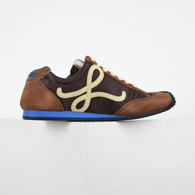 Brown Blue Mixed-Material Upper Contrasting Side Logo Sneakers 7