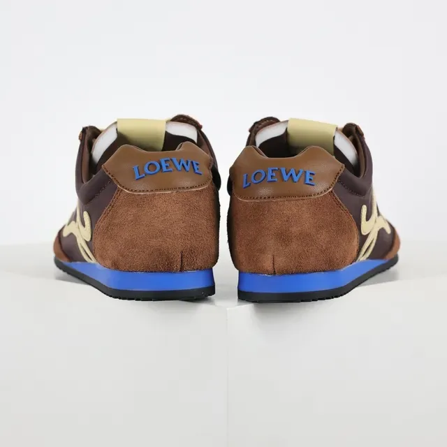 Brown Blue Mixed-Material Upper Contrasting Side Logo Sneakers 8