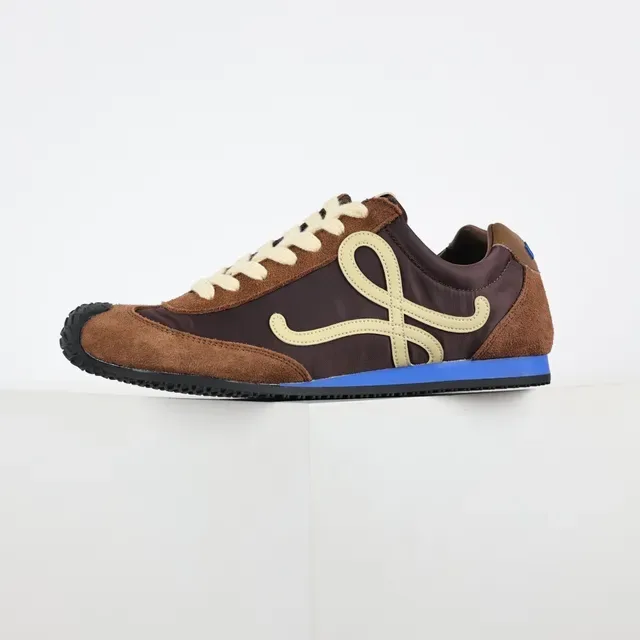 Brown Blue Mixed-Material Upper Contrasting Side Logo Sneakers 9