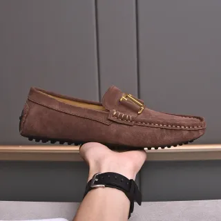 Brown Gold Suede Upper Buckle Strap Loafer