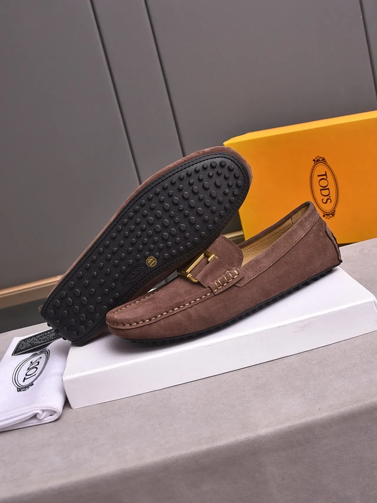 Brown Gold Suede Upper Buckle Strap Loafer 4
