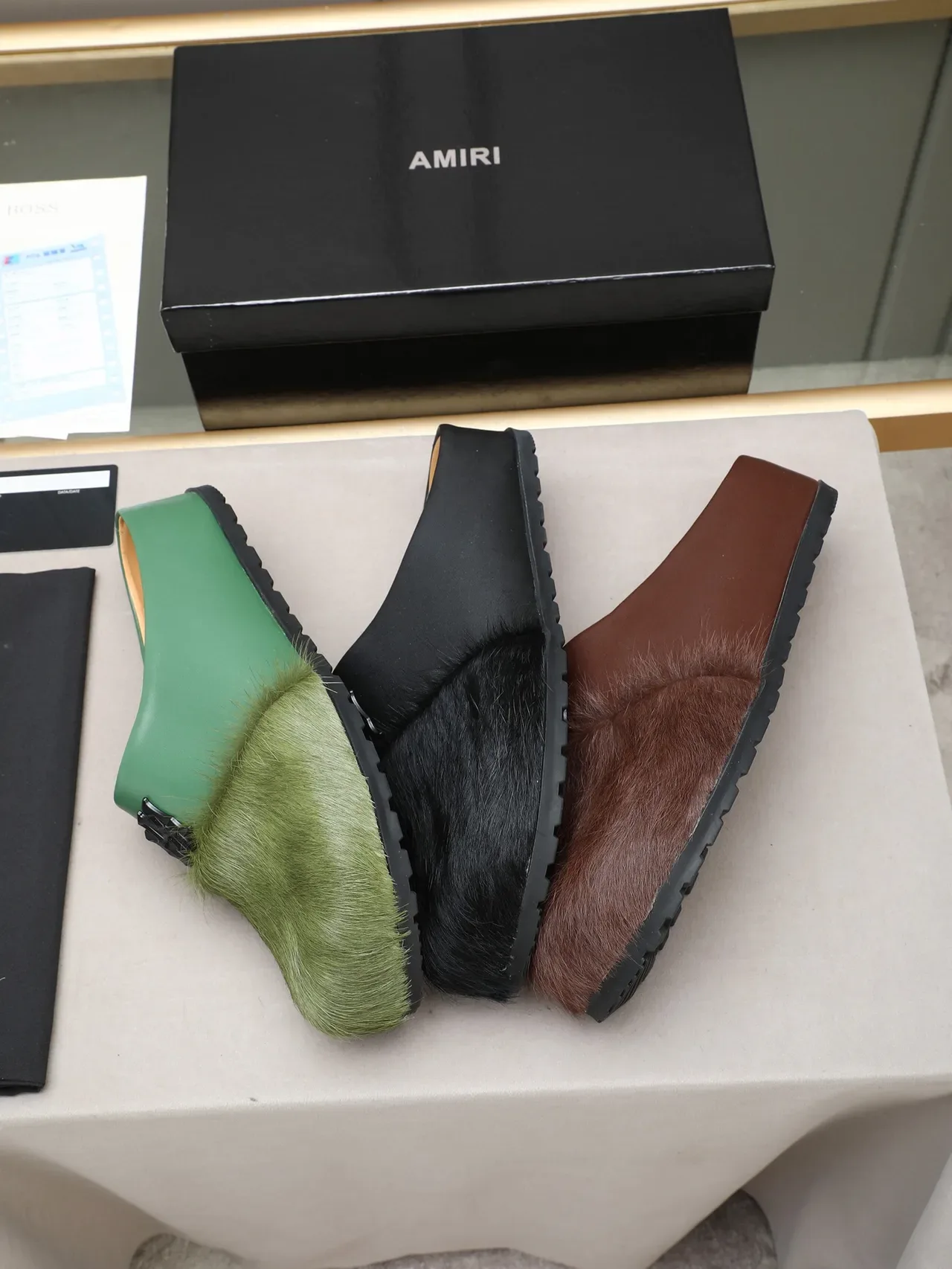 Brown Green Fur-Trimmed Leather Upper Loafer 2