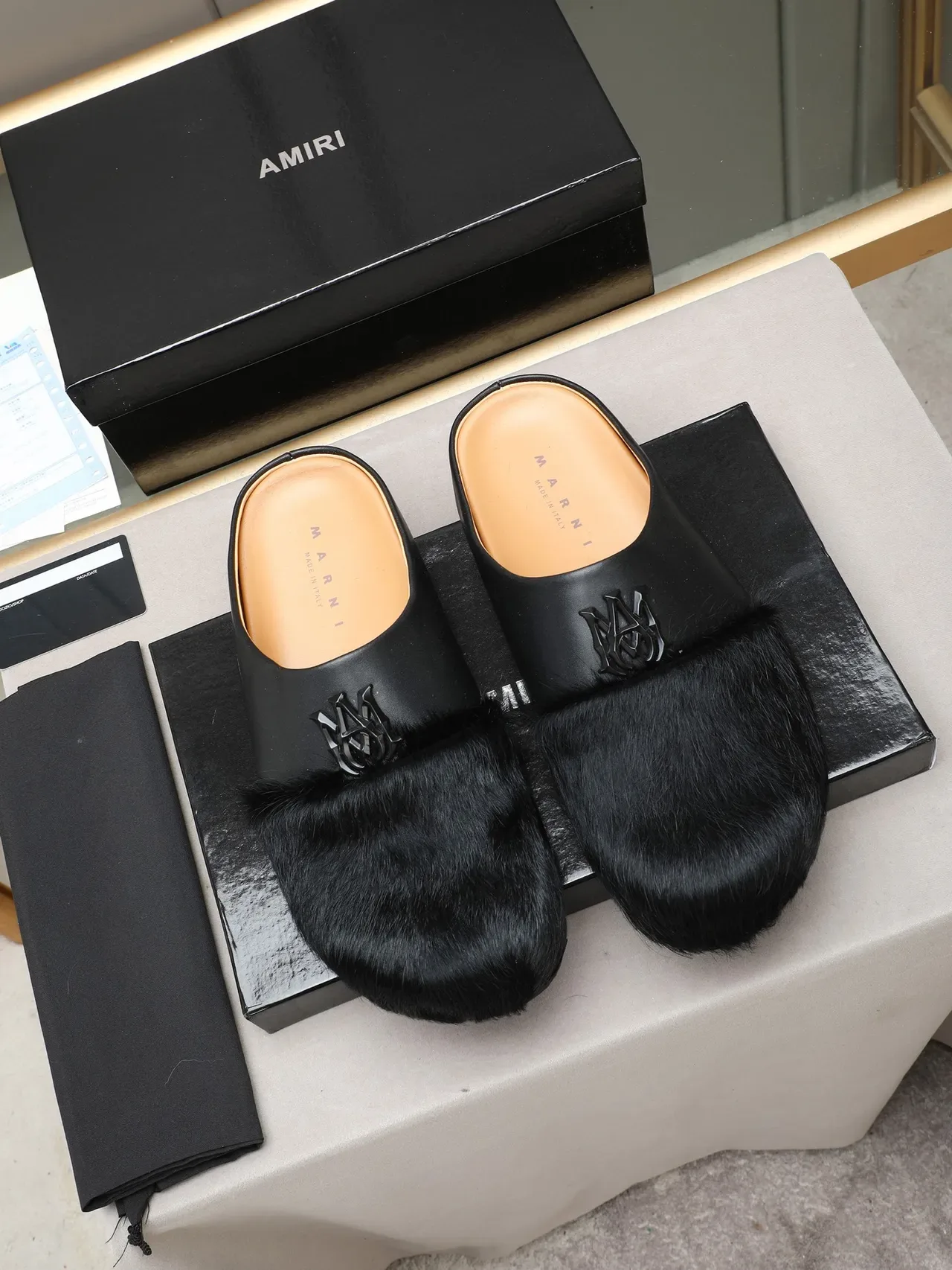 Brown Green Fur-Trimmed Leather Upper Loafer 4