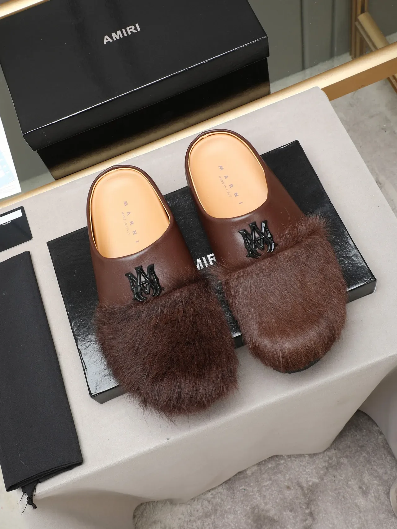 Brown Green Fur-Trimmed Leather Upper Loafer 5