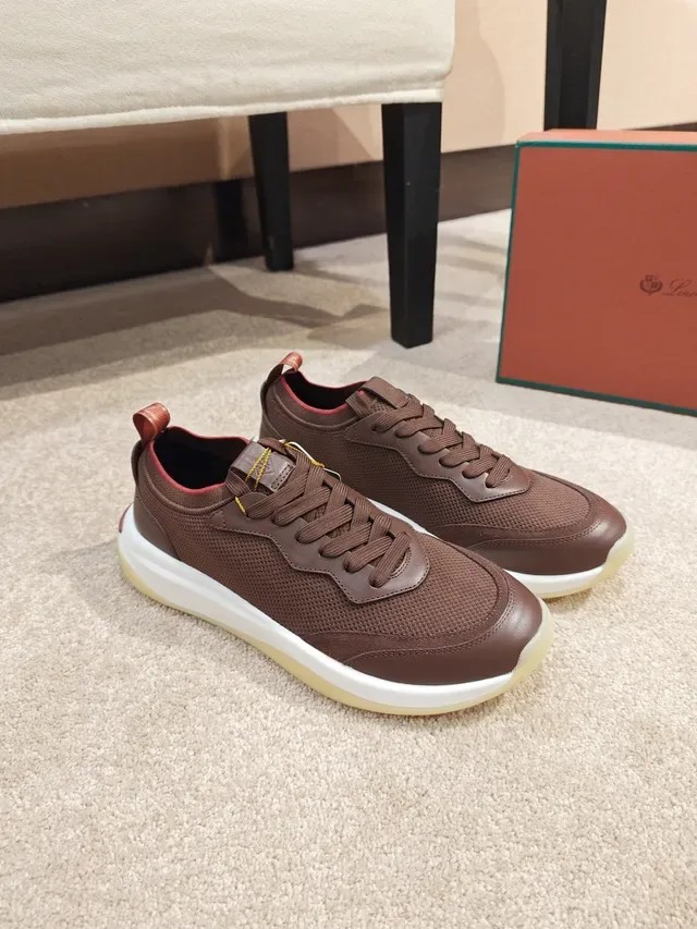 Brown Mesh and Leather Panel Low-Top Lace-Up Sneaker 4