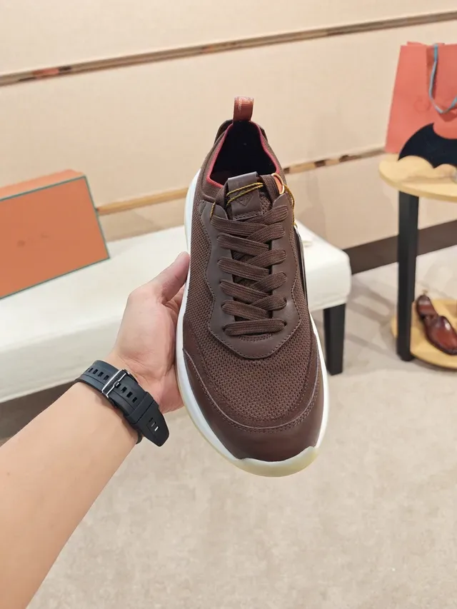 Brown Mesh and Leather Panel Low-Top Lace-Up Sneaker 5