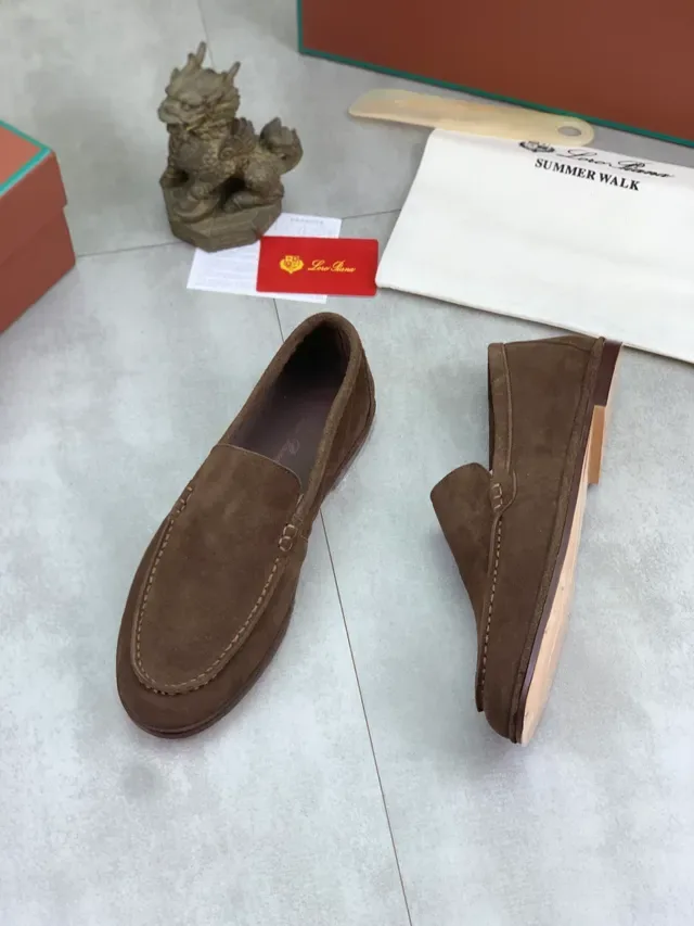 Brown Suede Moc-Toe Contrast-Stitched Slip-On Loafers 5
