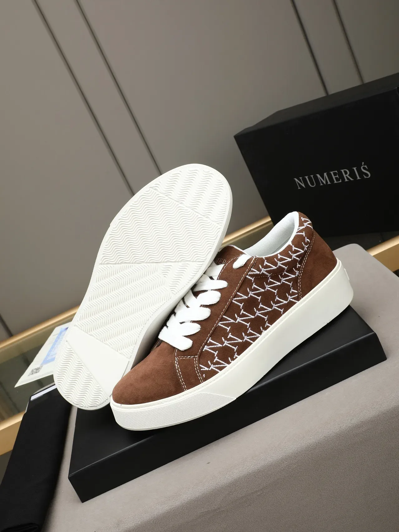 Brown Suede Monogram Platform Sneaker 4