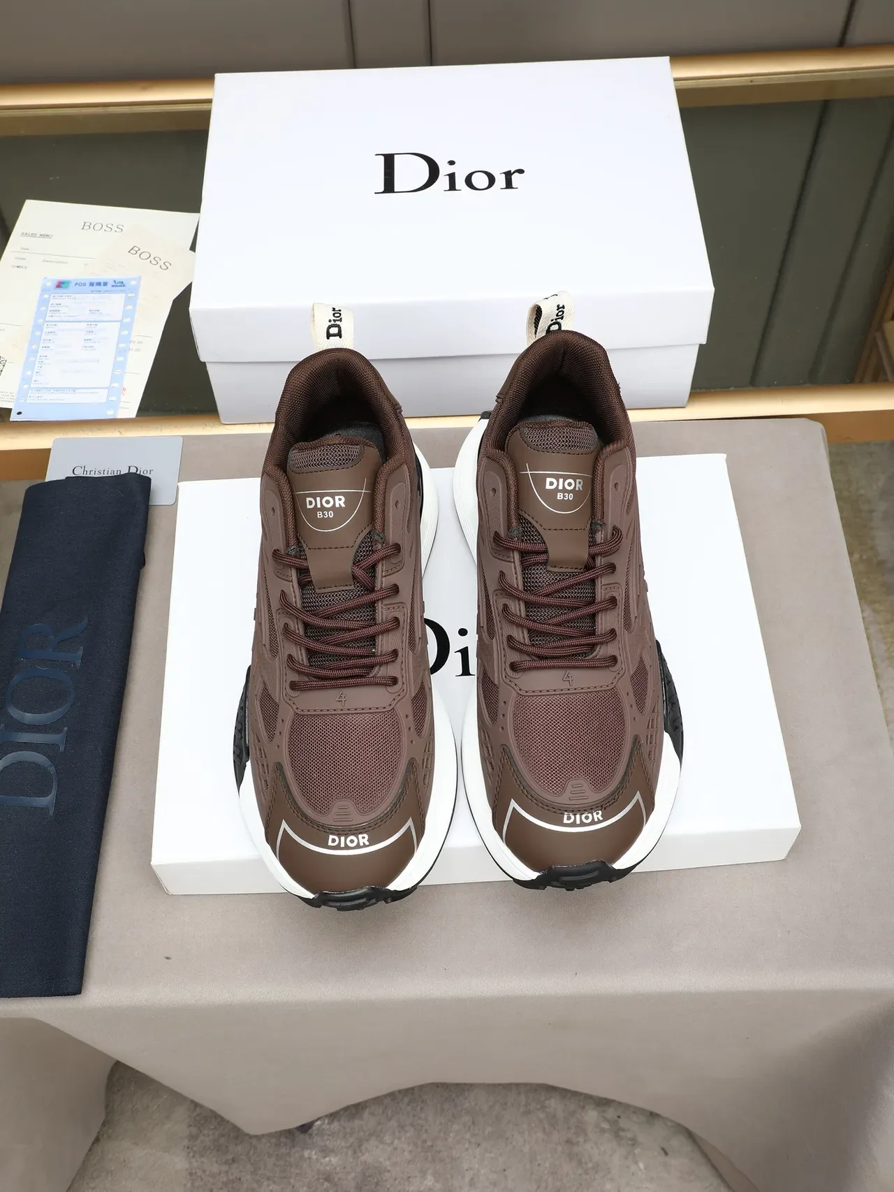 Brown White Chunky Sole Layered Synthetic Overlays Sneakers 2