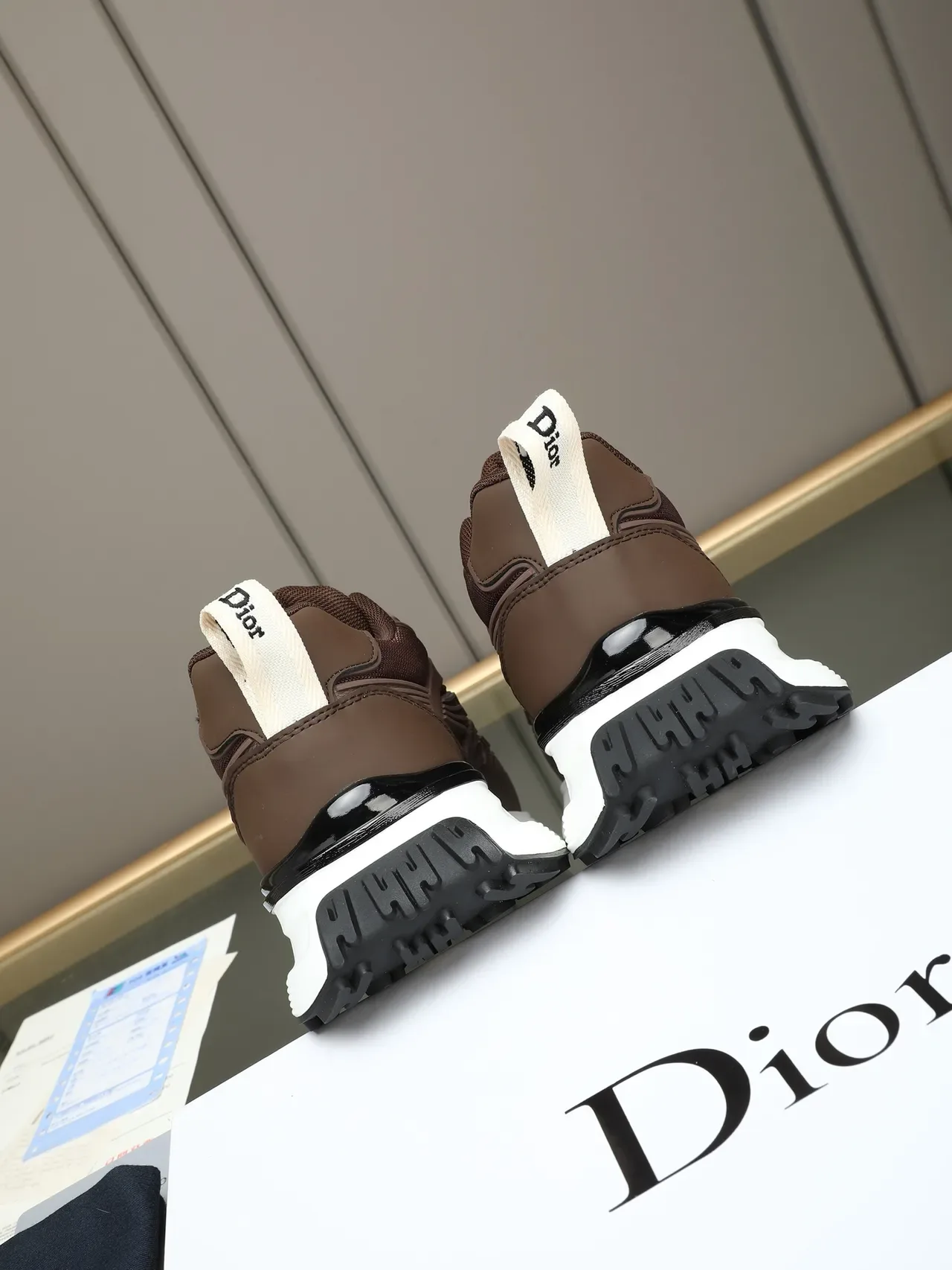 Brown White Chunky Sole Layered Synthetic Overlays Sneakers 3