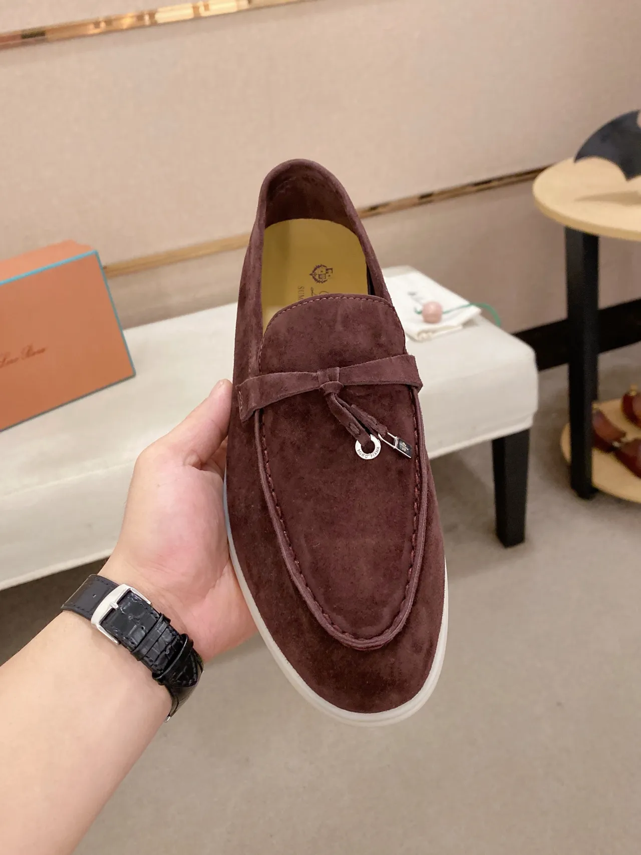 Brown White Suede Upper Contrast Sole Loafer 5