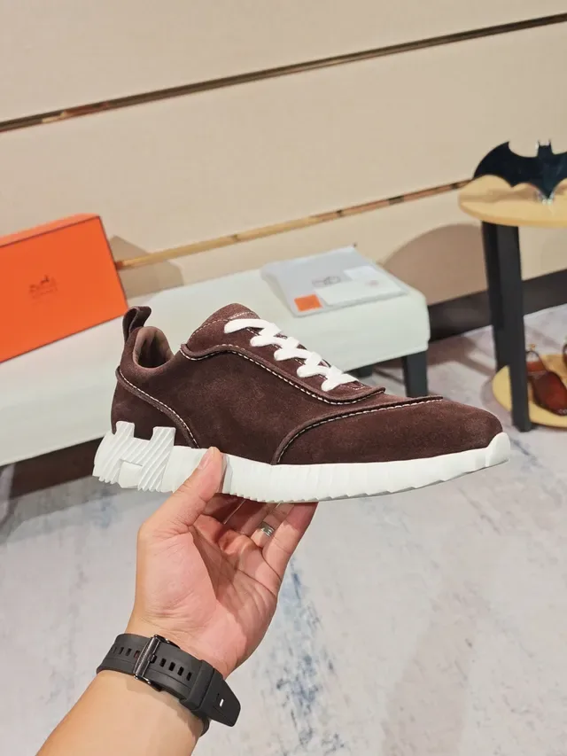 Brown White Suede Upper Contrast Stitching Sneakers 4