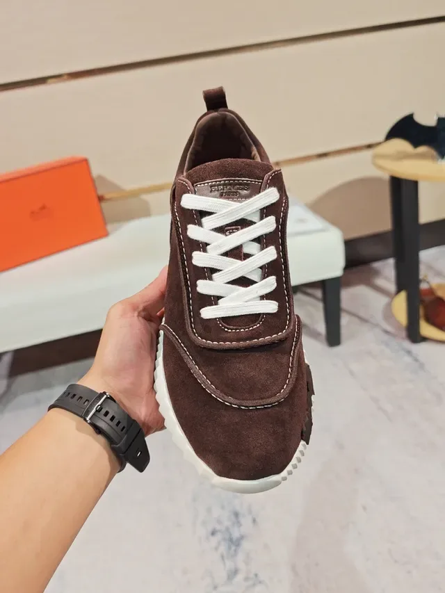 Brown White Suede Upper Contrast Stitching Sneakers 5
